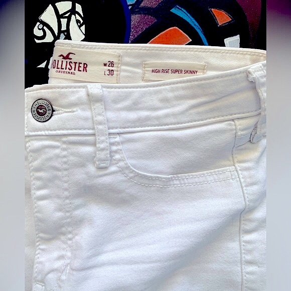 HOLLISTER High Rise Super Skinny Jeans distressed white denim SZ 26W 30L - Picture 2 of 14
